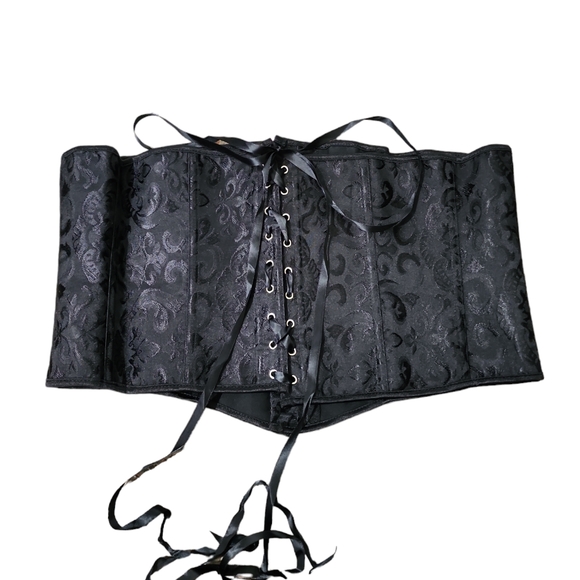 Boned black filigree lace up bodice corset - Picture 3 of 5